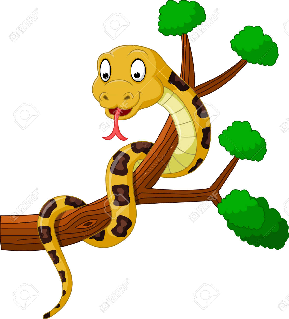 de dibujos animados serpiente marrón en la rama ilustraciones