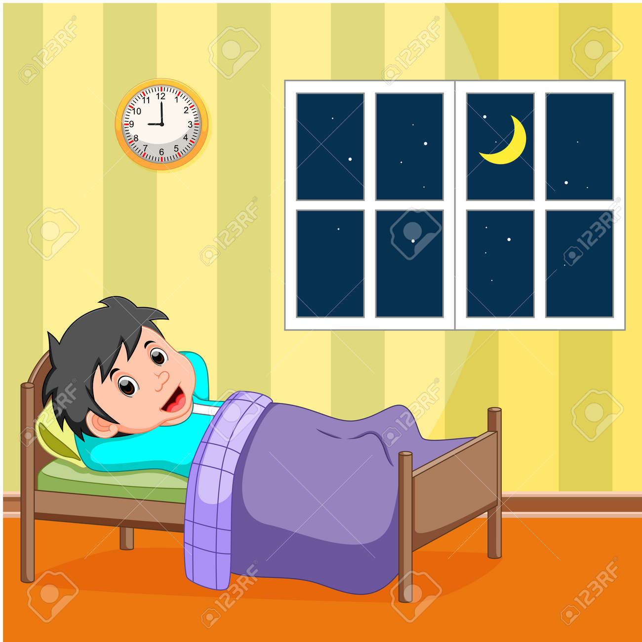 Sourire Petit Garçon Dormir Dans Le Lit Clip Art Libres De ...