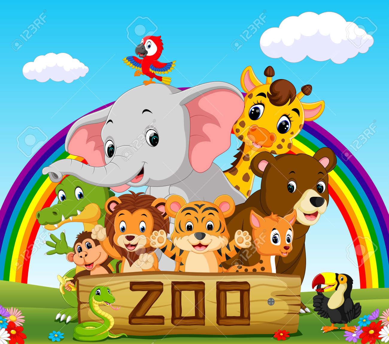 Collection Of Zoo Animals With Guide Stock Photo, Picture and Royalty Free  Image. Image 91390788., image size:1300x1149