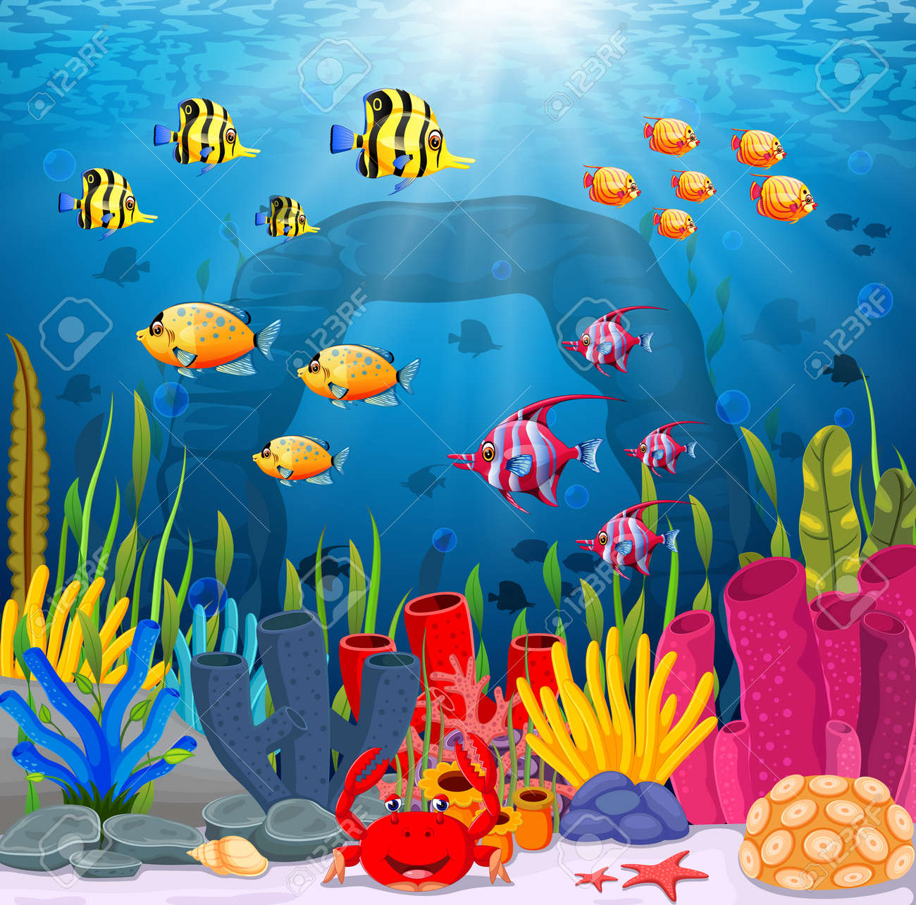 Cute Fish Cartoon In The Sea. Royalty Free Cliparts, Vectors, And Stock Illustration. Image 91803667.