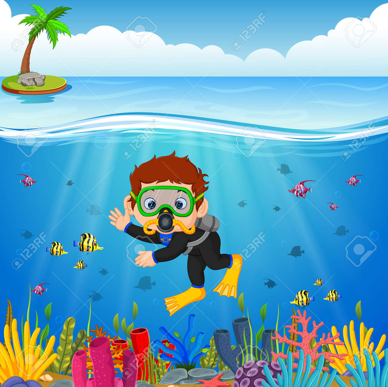 海でダイビング漫画の少年 の写真素材 画像素材 Image 9142