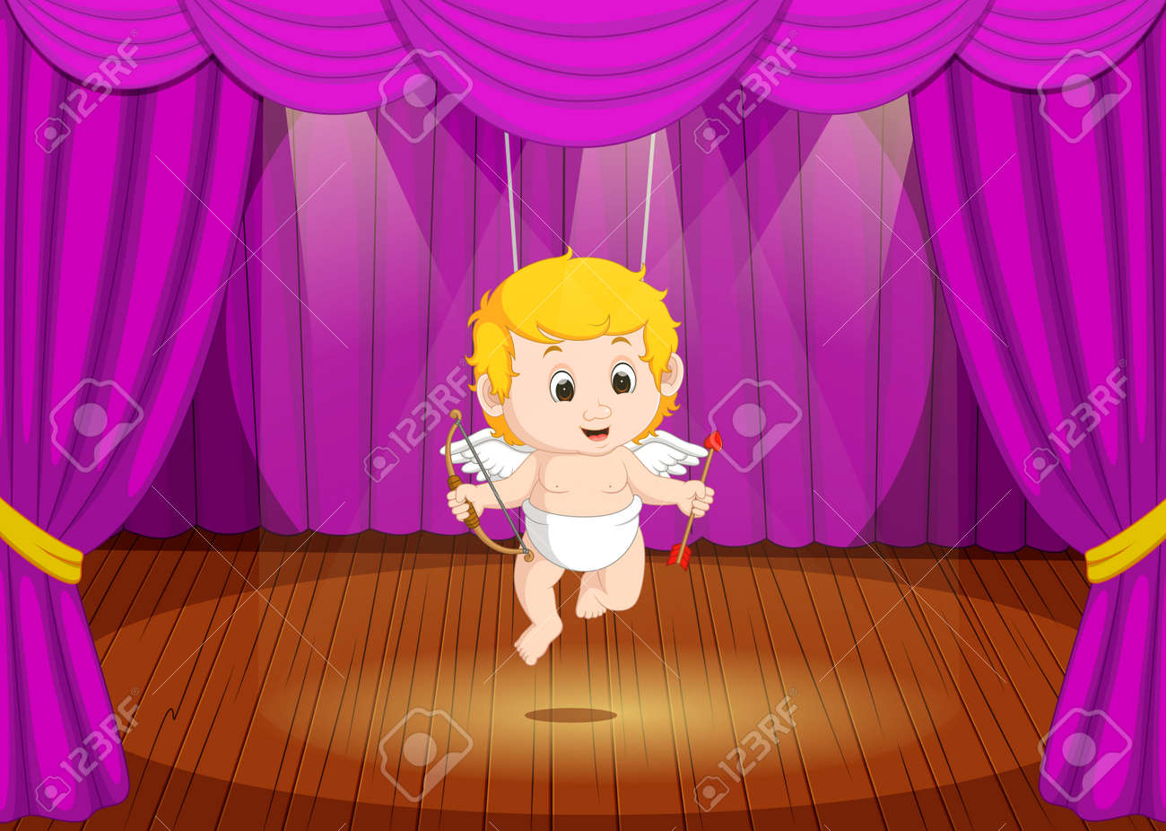 ステージ上でキューピッドの衣装を着てかわいい男の子のイラスト素材 ベクタ Image ステージ上でキューピッドの衣装を着てかわいい男の子のイラスト素材 ベクタ Image