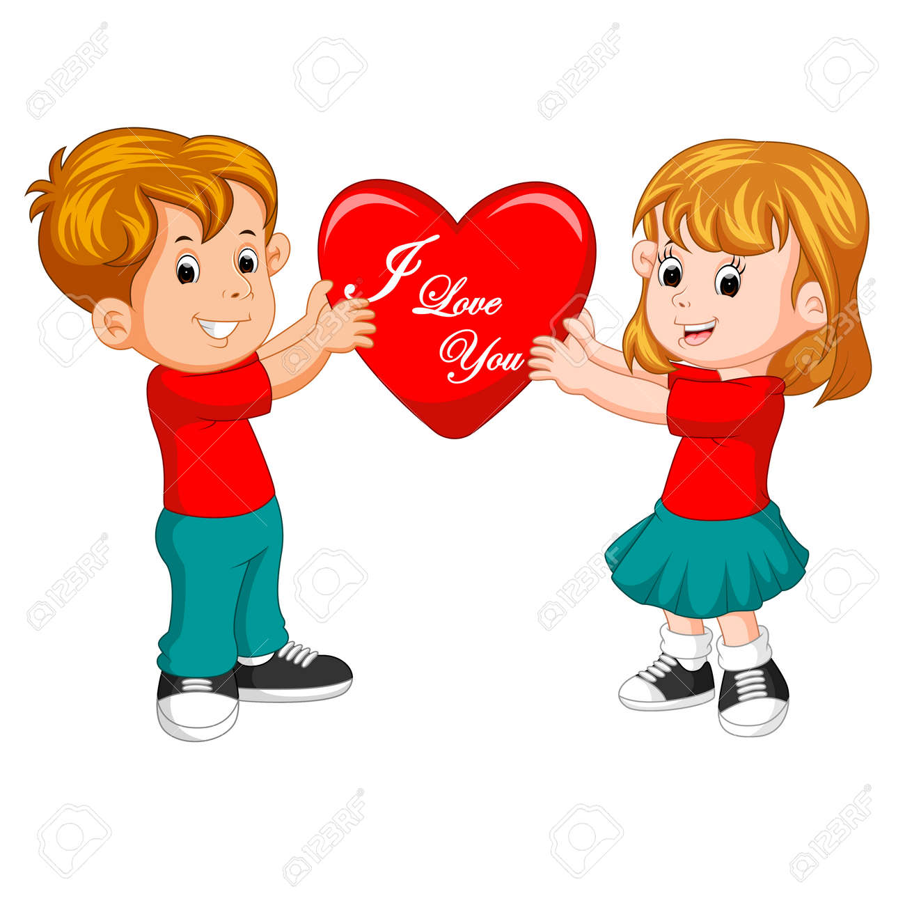 Cartoon Couple In Love Holding Heart Stock Photo, Picture and Royalty Free  Image. Image 92550874., image size:1300x1300