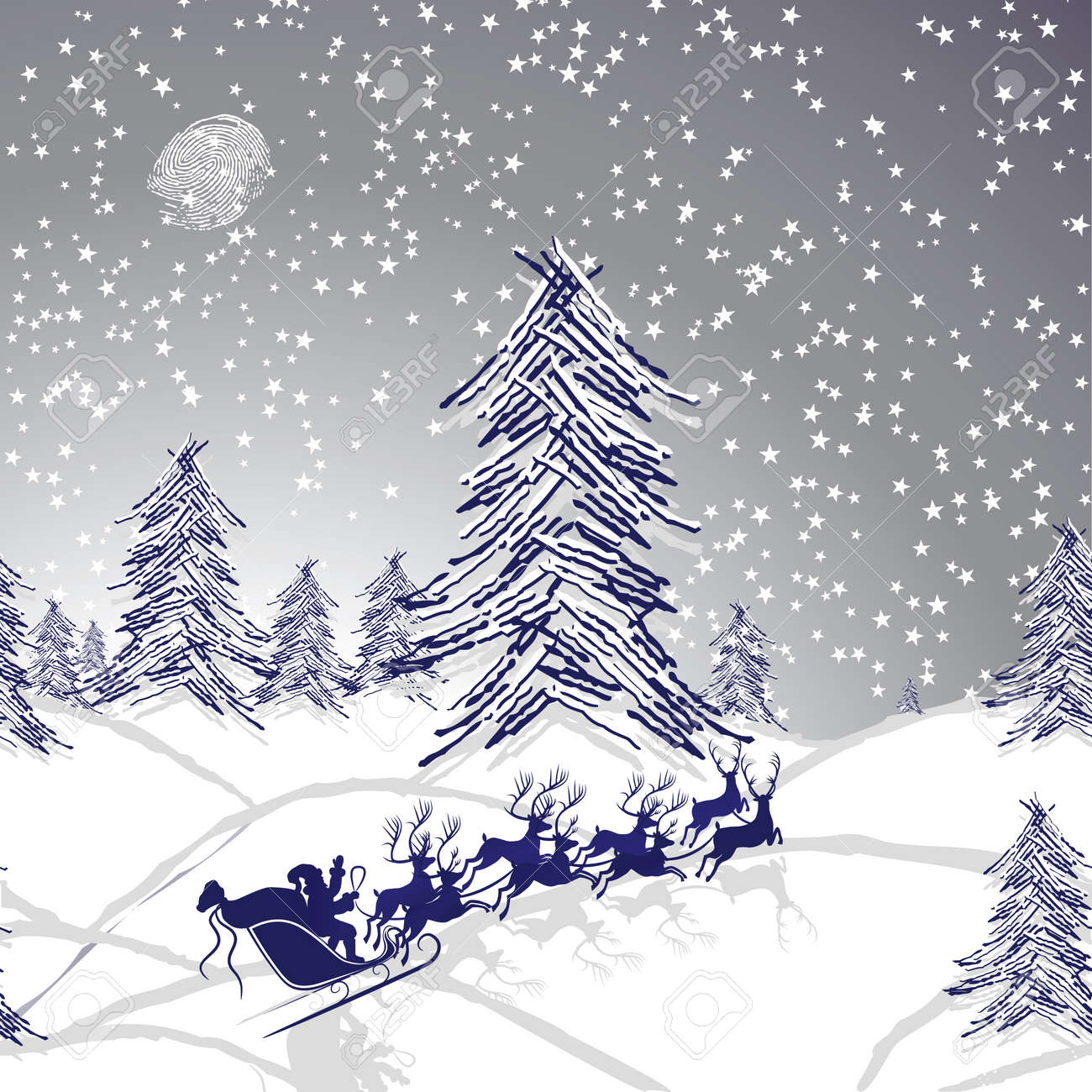 冬クリスマス風景 森林木 雪背景 シームレスな壁紙クリスマス鹿とサンタ クロース クリスマスの休日の象徴として冬の空の星の背景のベクトルのデザイン要素 のイラスト素材 ベクタ Image