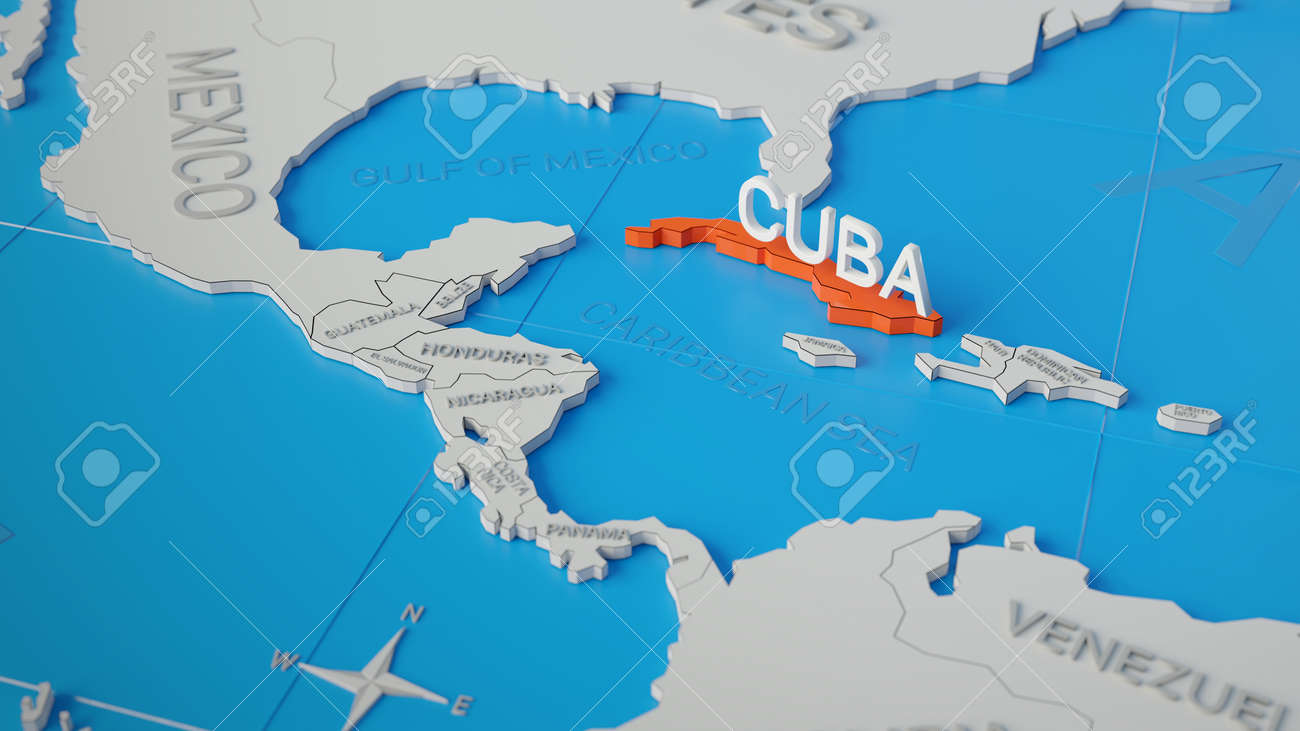 Cuba On World Map Cuba Highlighted On A White Simplified 3D World Map. Digital 3D Render.  Stock Photo, Picture And Royalty Free Image. Image 152721250.