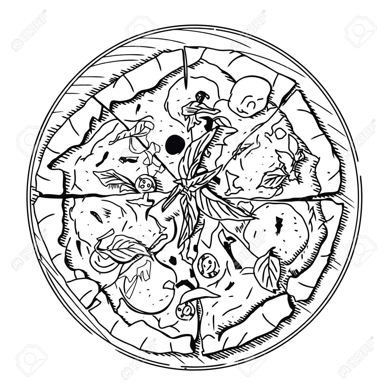 ピザの手描きイラスト Bwのイラスト素材 ベクタ Image 49933085