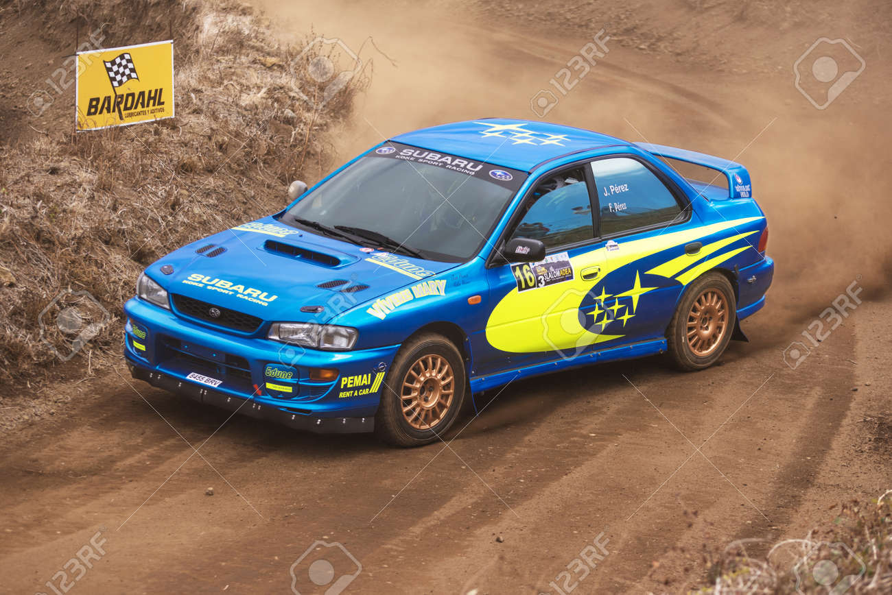LA PALMA, SPAIN - SEPTEMBER 10: Subaru Impreza during rally show Villa de Mazo on September 10, 2016 in La Palma, Canary island, Spain. - 65902564 LA PALMA, SPAIN - SEPTEMBER 10: Subaru Impreza during rally show Villa de Mazo on September 10, 2016 in La Palma, Canary island, Spain. - 65902564
