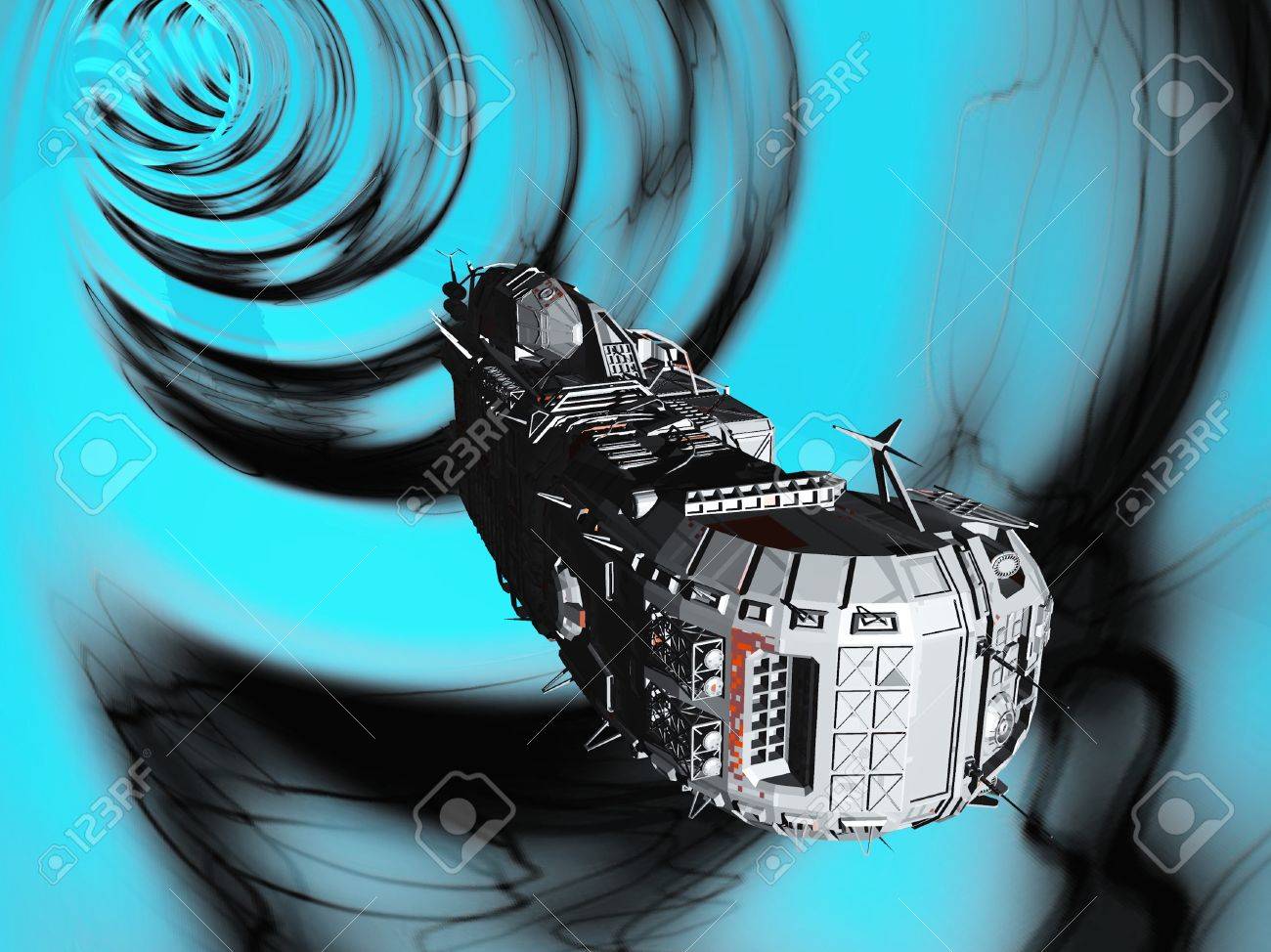 空想科学小説宇宙船宇宙にワームホールを走査して光より速い旅行 の写真素材 画像素材 Image