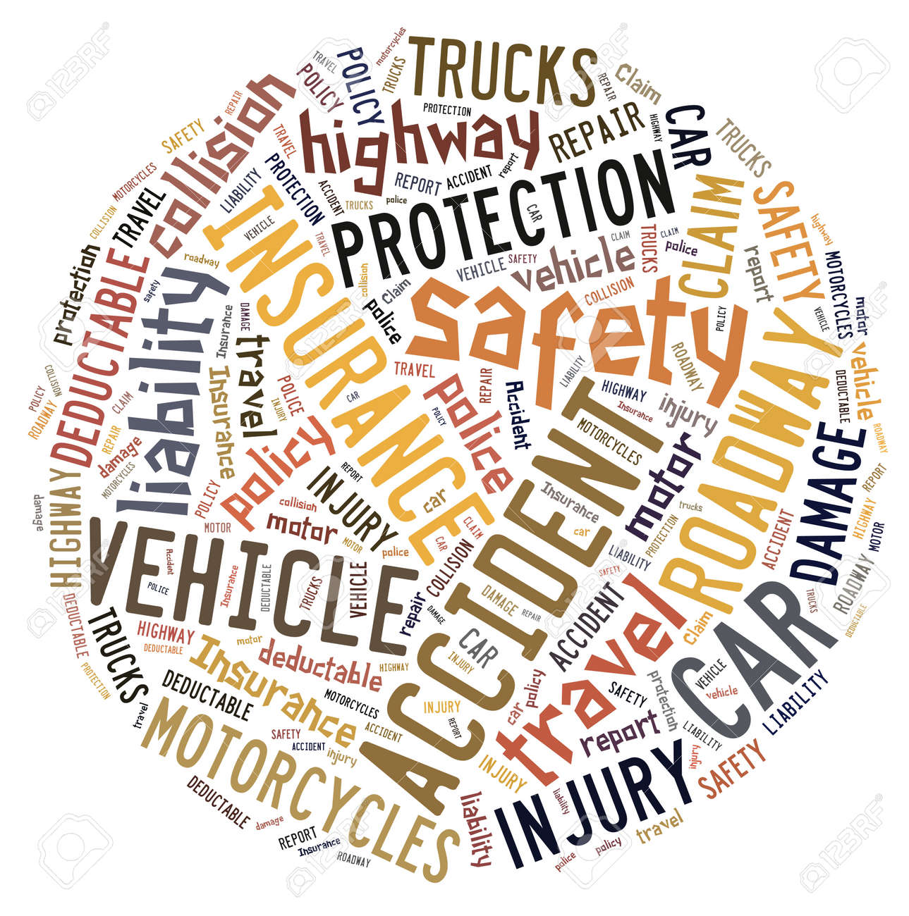 circular word cloud showing words that deal with vehicle insurance vehicle words
