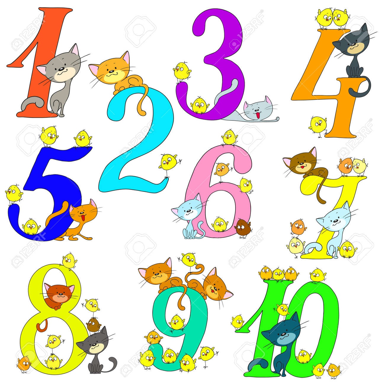 Collection Of Funny Numbers Cats And Chickens Cheerful Greetings Anniversary Cartoon Cute Collection Of Funny Numbers Cats And Chickens Cheerful Greetings Anniversary Cartoon Cute