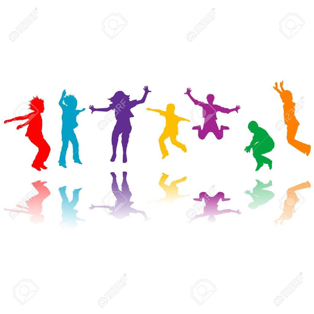 グループの手描き下ろし子供ジャンプ シルエットのイラスト素材 ベクタ Image