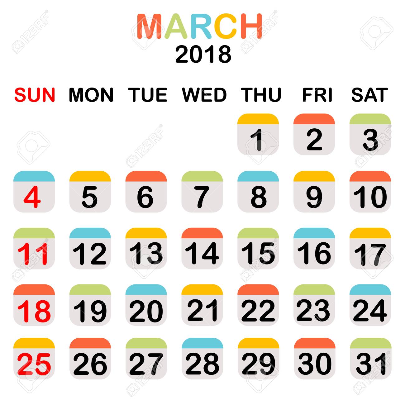 weekly calendar march 2018