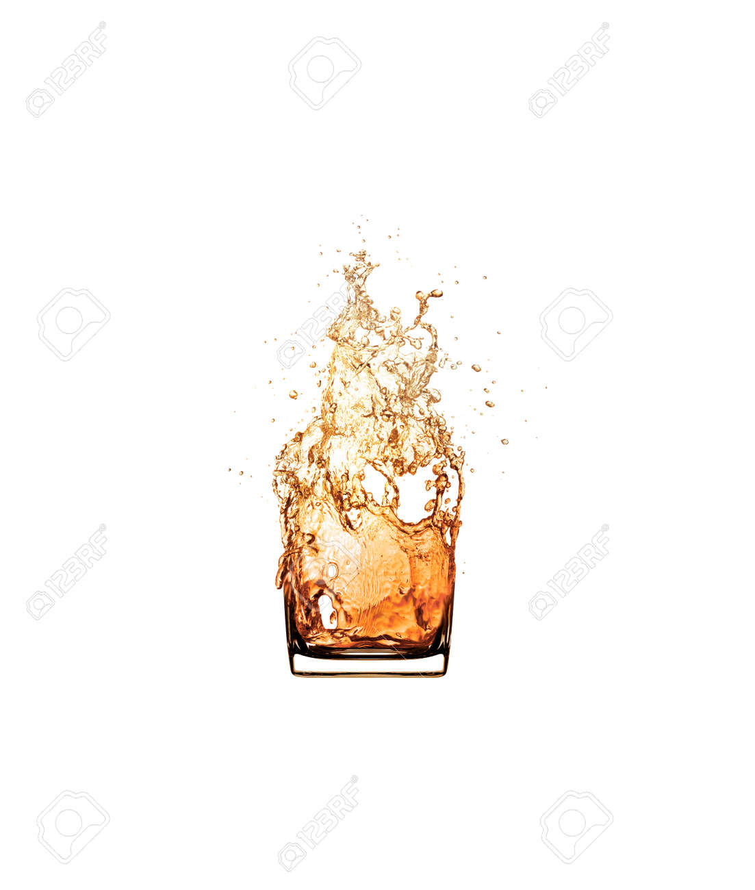 whiskey splash drinking glass isolated on white background. - 127337748 whiskey splash drinking glass isolated on white background. - 127337748