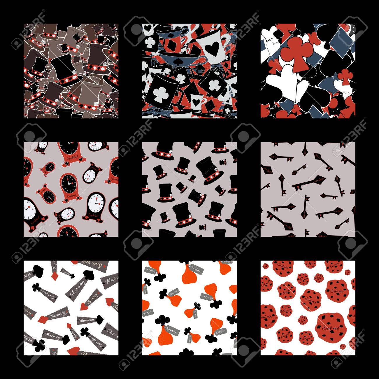 Set Of Seamless Patterns From Alice In Wonderland Tea Party Stock Photo Picture And Royalty Free Image Image Set Of Seamless Patterns From Alice In Wonderland Tea Party Stock Photo Picture And Royalty Free Image Image