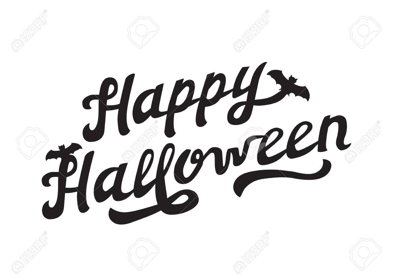 Scary Hand Drawn Lettrage Happy Halloween Isole Sur Fond Blanc Illustration Vectorielle Logo Noir Pour Affiche Carte De Voeux Logotype Banque D Images Et Photos Libres De Droits Image