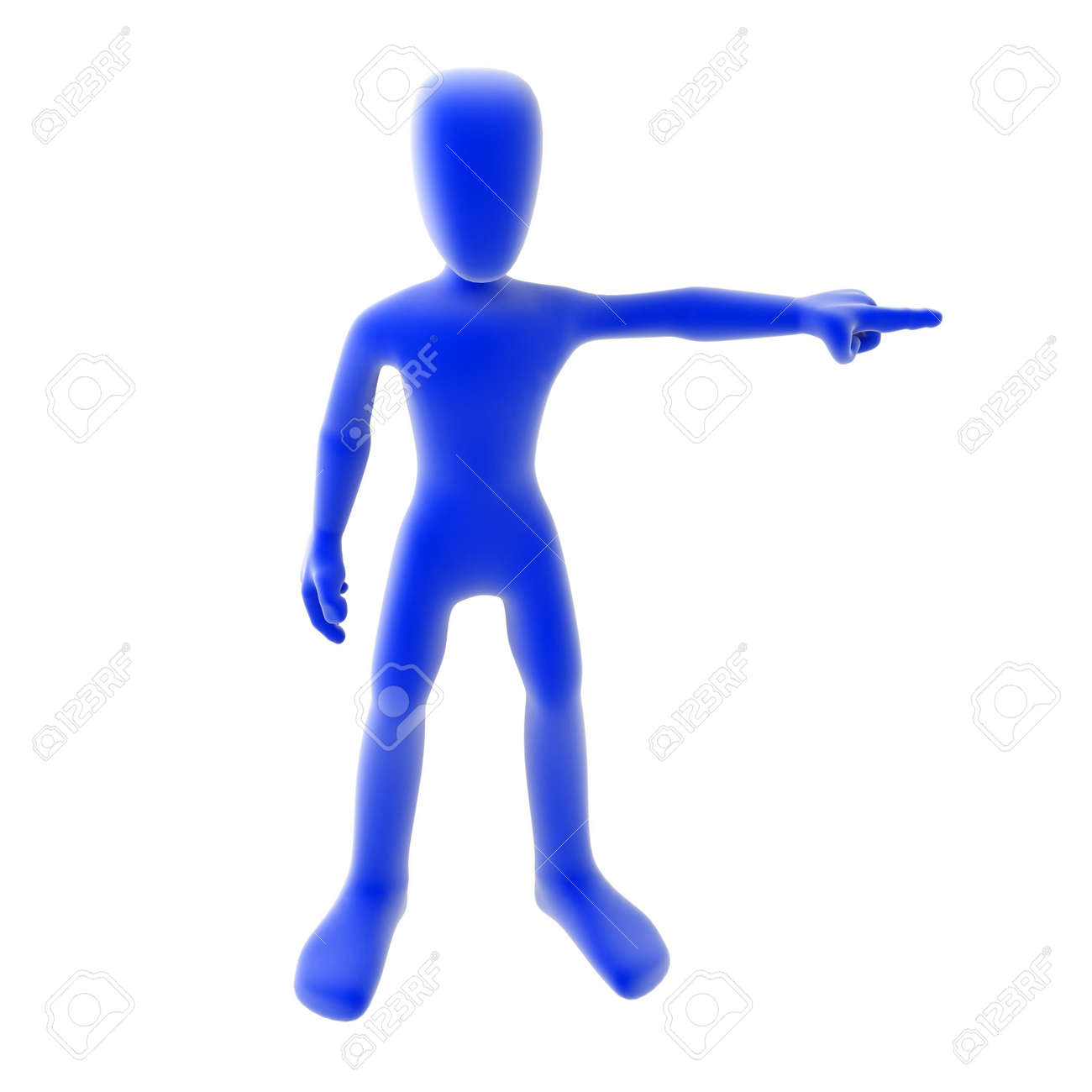 a blue 3d figure pointing to the side stock photo picture and