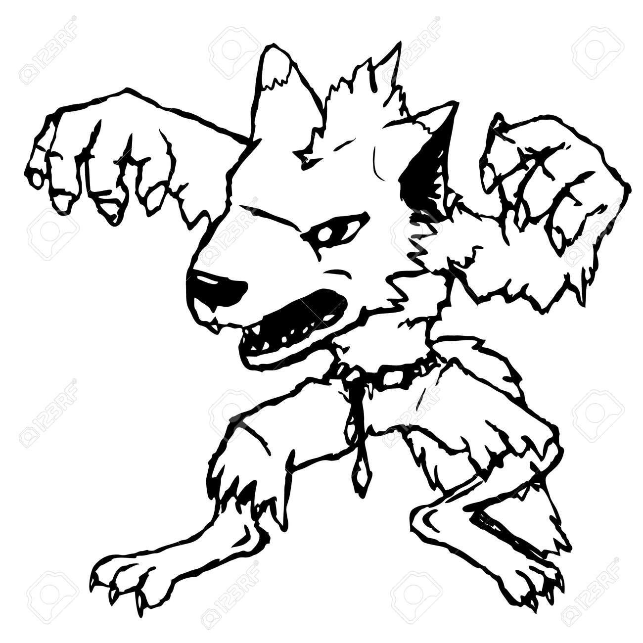 漫画の狼人間 手描き 黒と白のイラスト素材 ベクタ Image