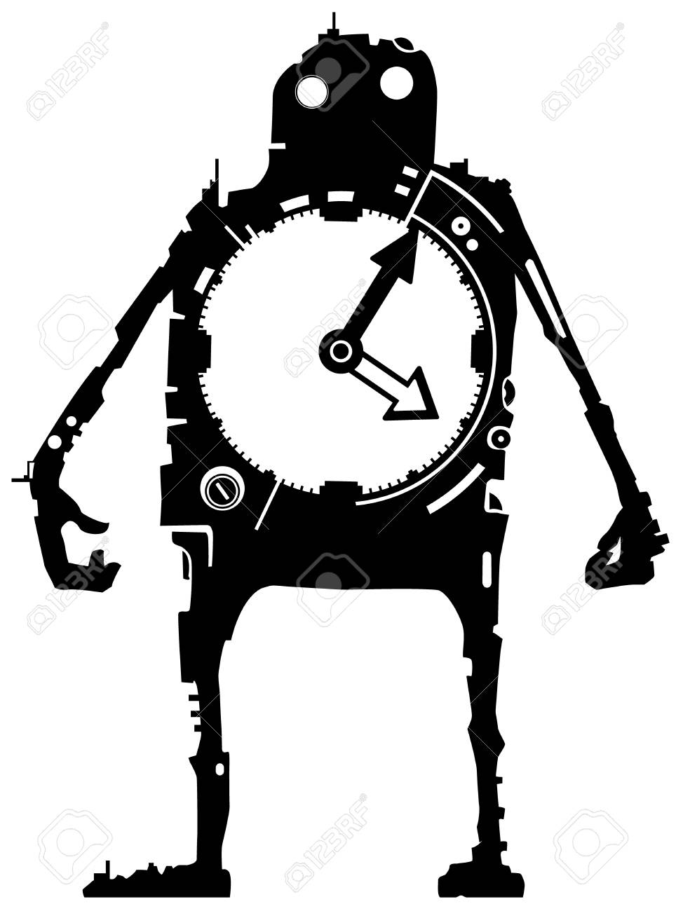 漫画キャラクターの時計のシルエット ベクトル図では 垂直線 絶縁 白のイラスト素材 ベクタ Image