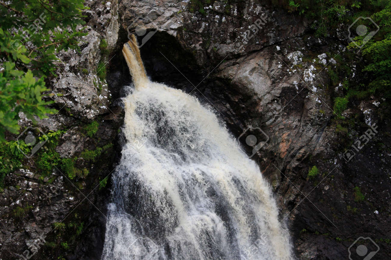 Waterfall Fall Of Foyers In The Woods With Loch Ness In