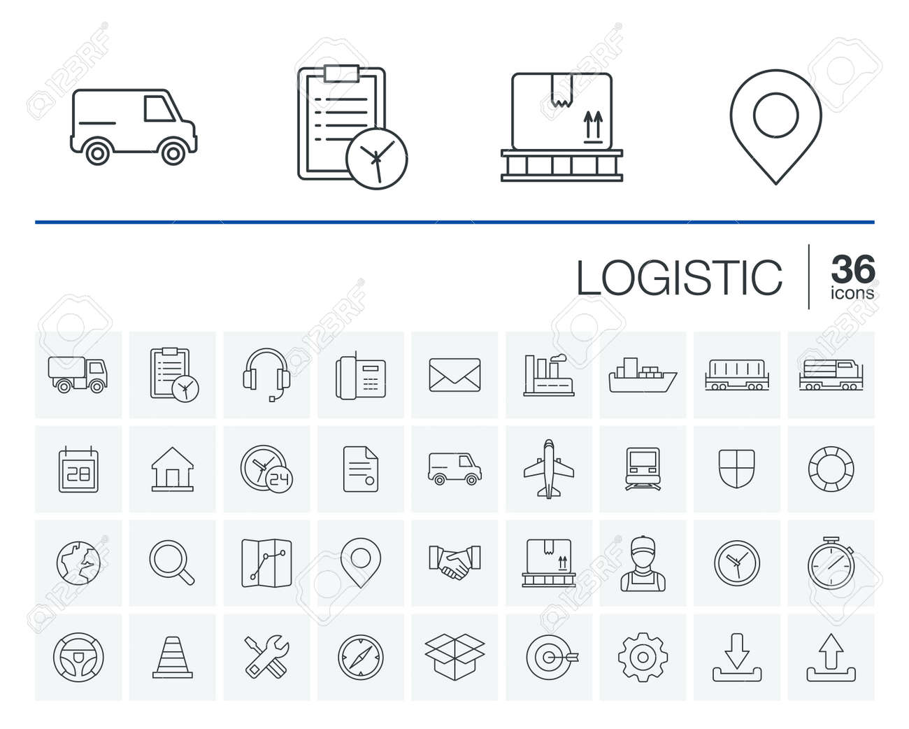 thin line rounded icons set and graphic design elements. Illustration with Logistic, delivery business, distribution outline symbols. Service, export, shipping, transport linear pictogram - 53666644 thin line rounded icons set and graphic design elements. Illustration with Logistic, delivery business, distribution outline symbols. Service, export, shipping, transport linear pictogram - 53666644