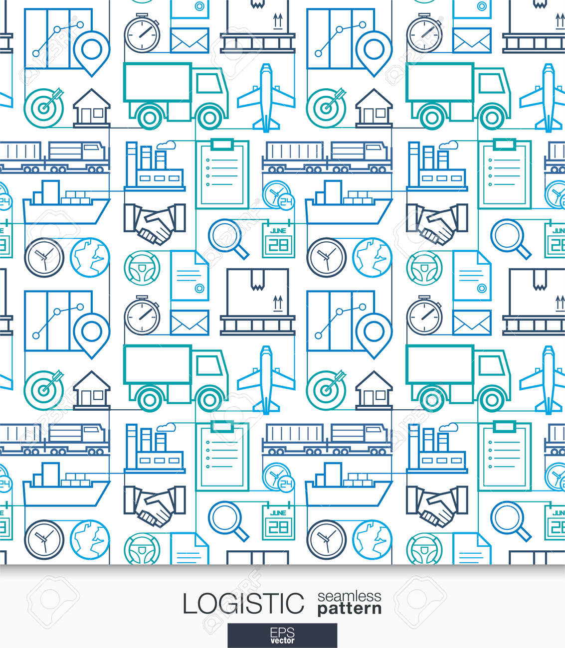 ロジスティック ビジネス壁紙 配送 物流のシームレスなパターン 細い線を持つタイルは Web アイコンを統合されています ベクトル輸送の図 ウェブサイト プレゼンテーションのための抽象的な背景のイラスト素材 ベクタ Image