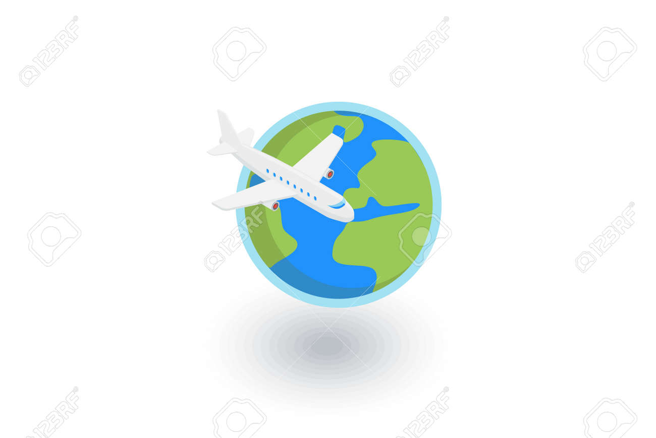 Planeta Terra Viagem De Aviao Ao Redor Do Icone Plano Isometrico Do Mundo Ilustracao Colorida Do Vetor 3d Pictograma Isolado No Fundo Branco Ilustraciones Vectoriales Clip Art Vectorizado Libre De Derechos Image