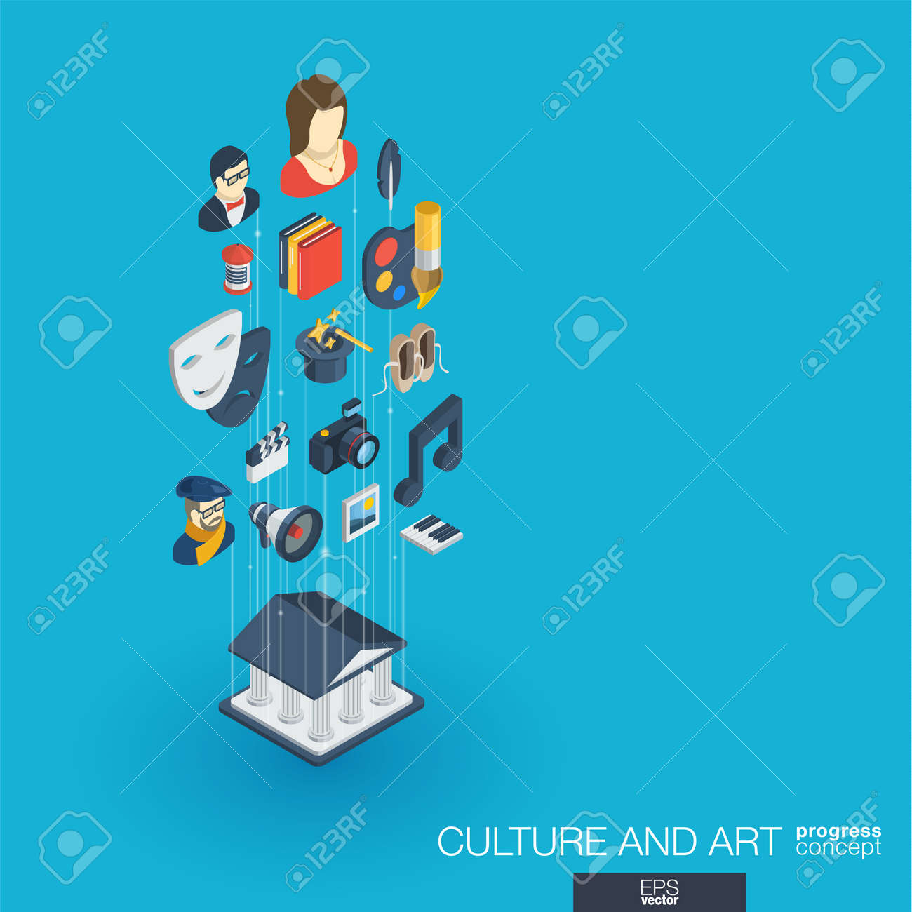Culture Art Integrated 3d Web Icons Digital Network Isometric Progress Concept Connected Graphic Design Line Growth System Background For Theater Artist Music Circus Show Bill Vector Infograph Royalty Free Cliparts Vectors And