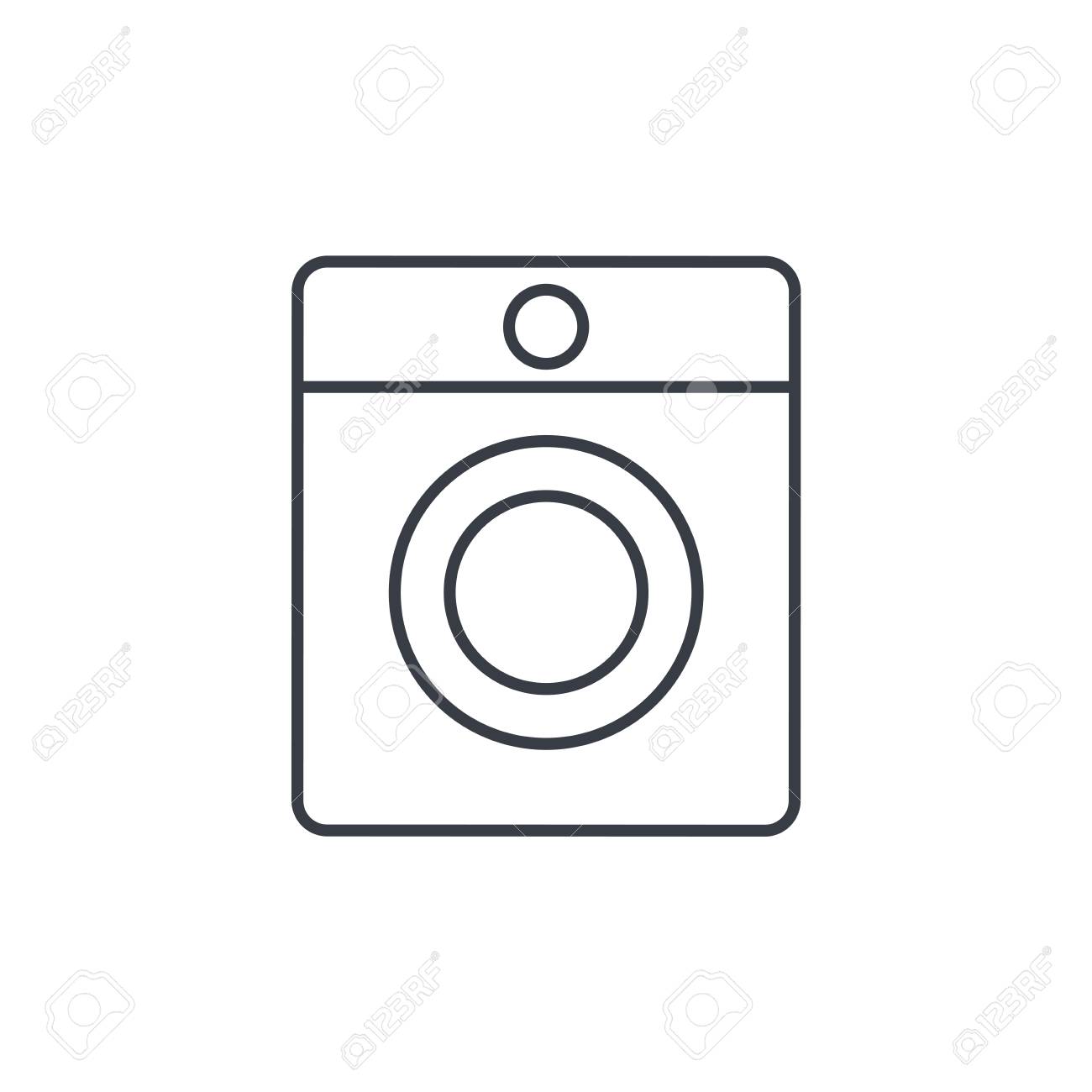 洗濯機の細い線のアイコン 線形ベクトル イラスト 白い背景に分離されたピクトグラムのイラスト素材 ベクタ Image