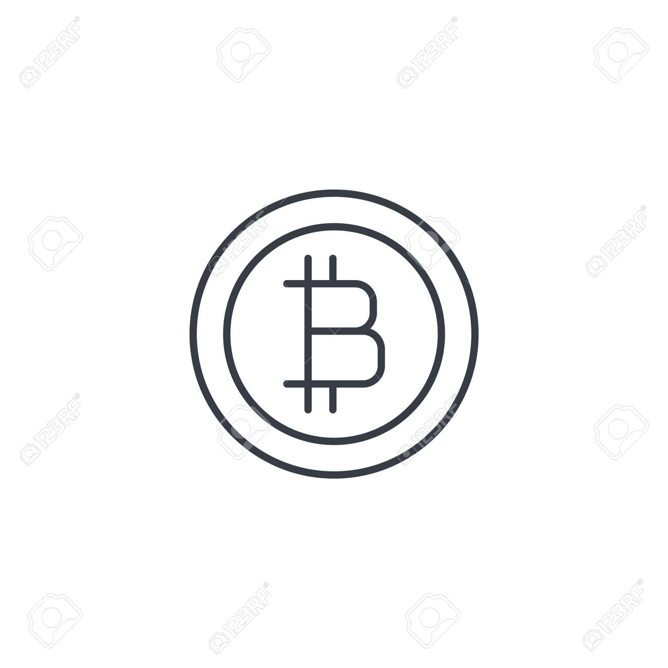 비트 코인 통화, 디지털 지불 동전, 인터넷 뱅킹, 금융 및 돈을 얇은 라인 아이콘. 선형 벡터 일러스트 레이 션. 흰색 배경에 고립  된 픽토그램 로열티 무료 사진, 그림, 이미지 그리고 스톡포토그래피. Image