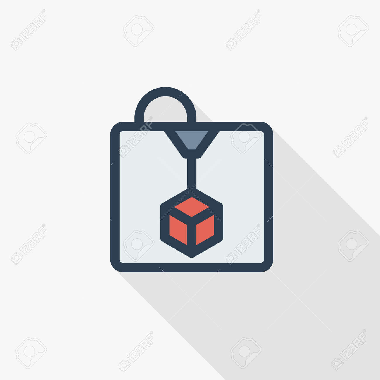 3dプリンター薄線フラットカラーアイコン 線形ベクトル図 白い背景に隔離されたピクトグラム カラフルなロングシャドウデザイン のイラスト素材 ベクタ Image