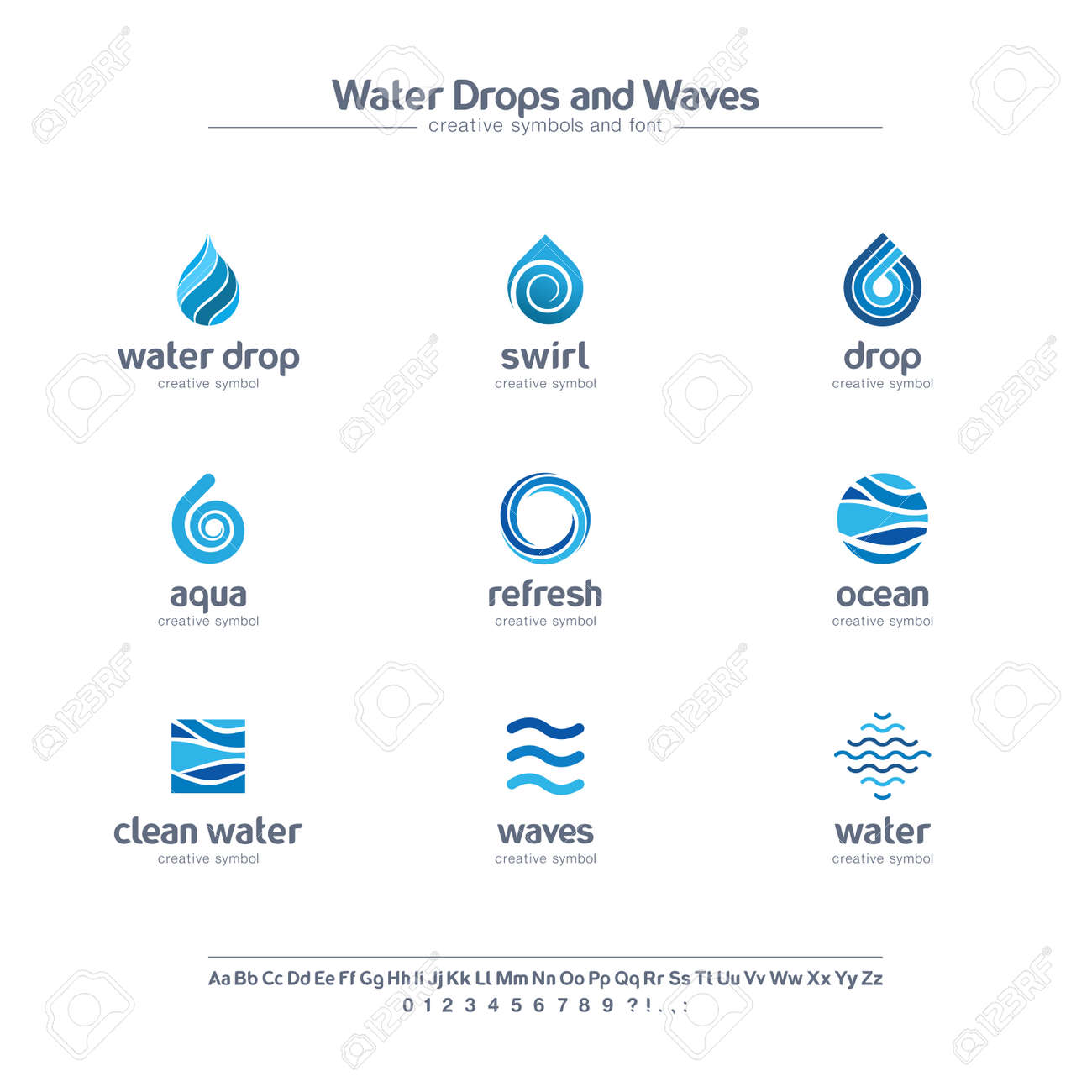 clean water drops and waves creative symbols set font concept water drops font