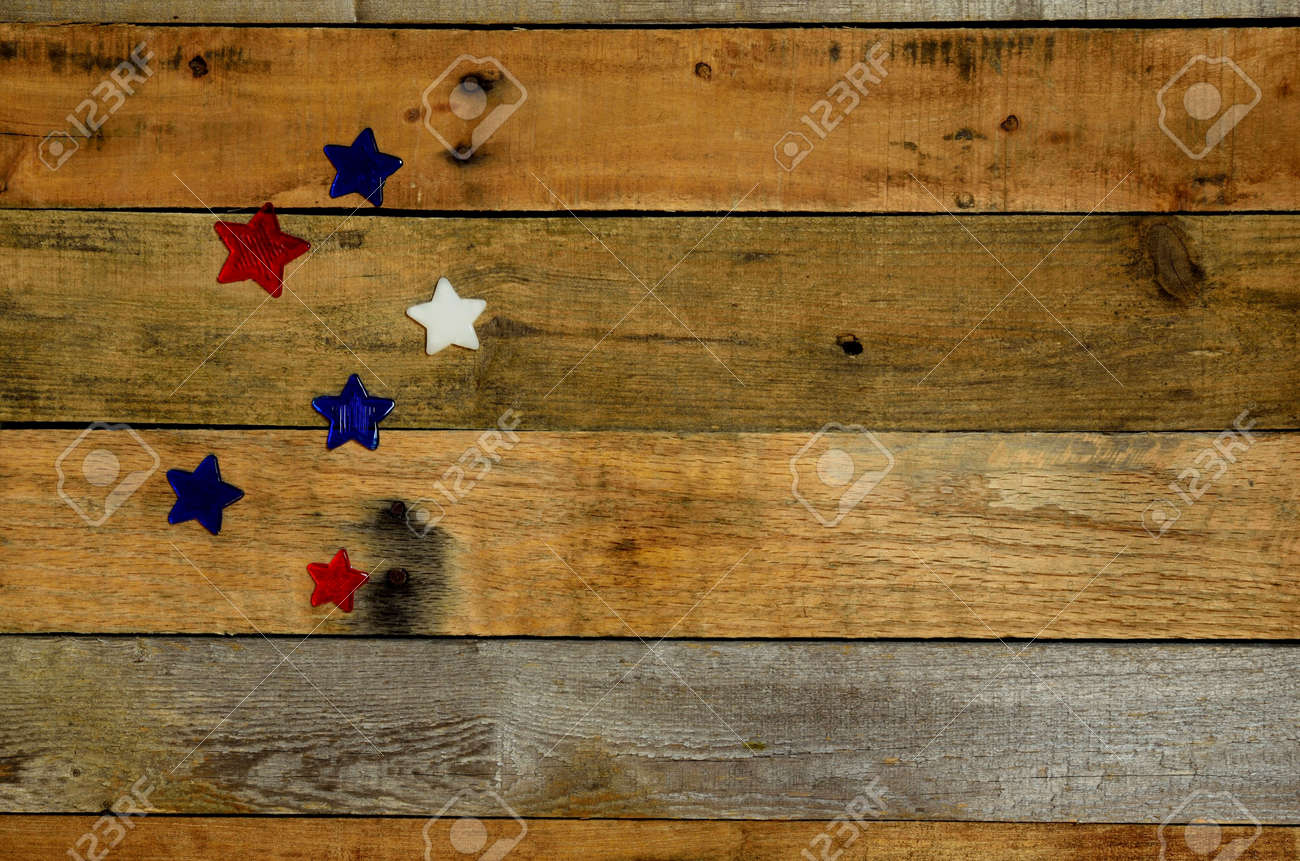 Red, White And Blue Stars On Pallet Wood Background. USA Holiday, Memorial  Day, Veteran's Day, 4th Of July, Labor Day, President's Day. Rustic  Background, Backdrop. Stock Photo, Picture and Royalty Free Image., image size:1300x861