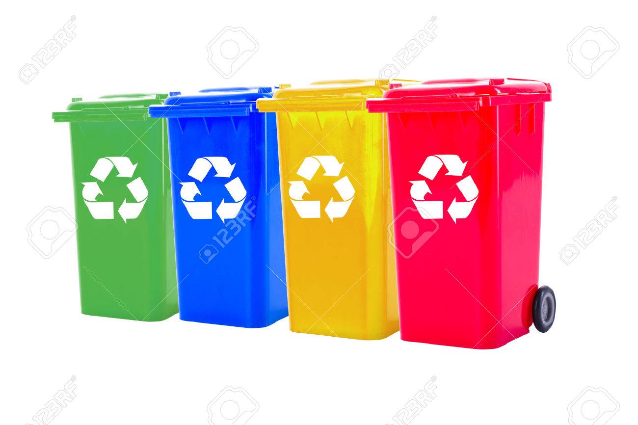 ごみ箱ゴミ箱ごみと別の型オブジェクトの再利用のためのカラフルなは 私たちの環境を保護します の写真素材 画像素材 Image