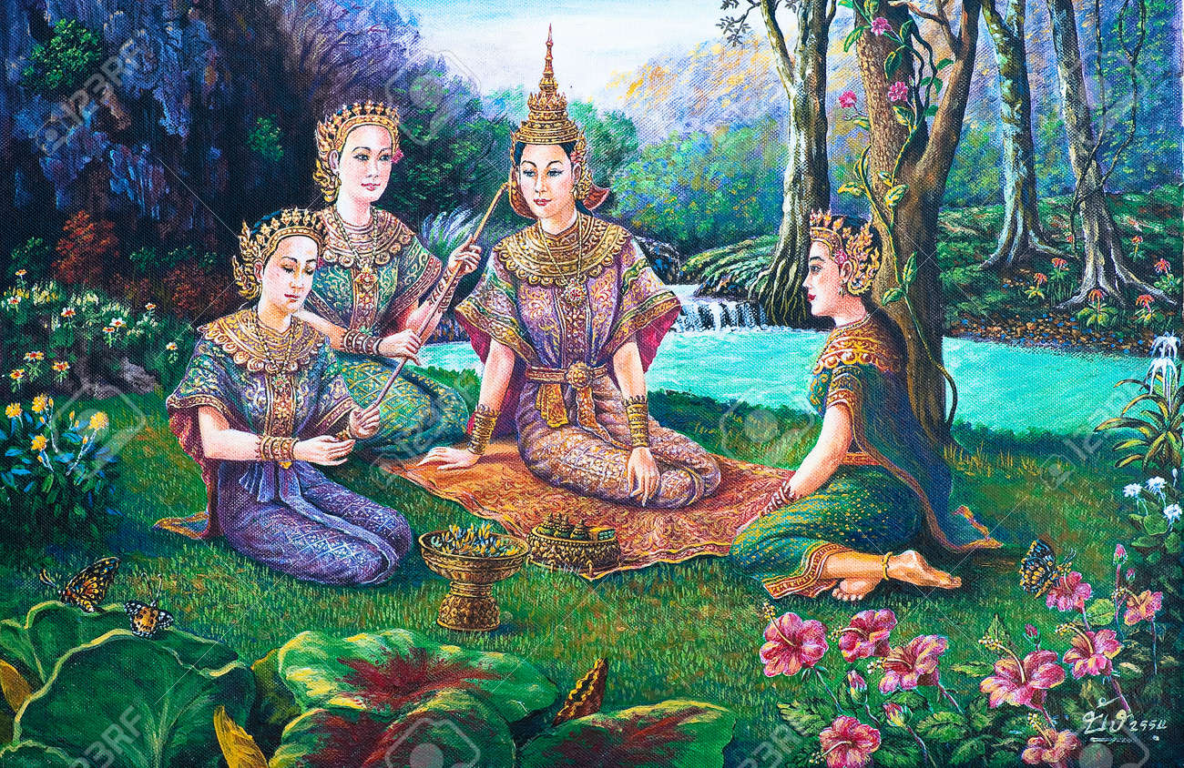 バリ舞踊の女性油彩画 バリ舞踊の油彩画 L.A.S. 退い 作