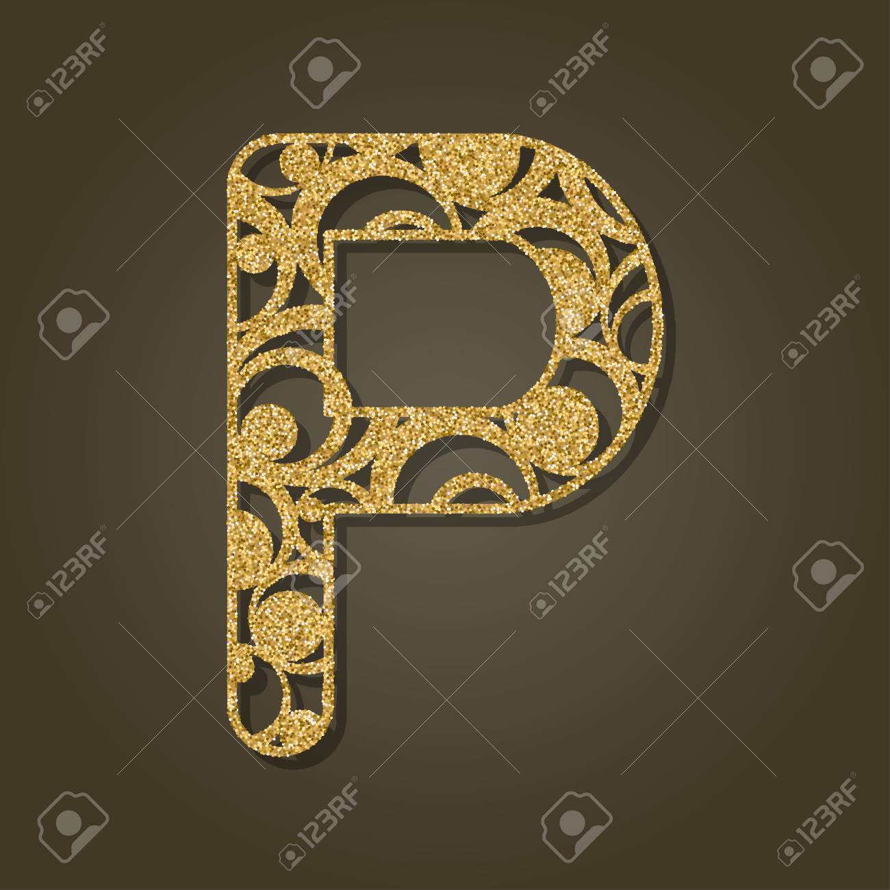 レーザー切断のためのゴールド文字 P 英語のアルファベット ベクトルの図 のイラスト素材 ベクタ Image