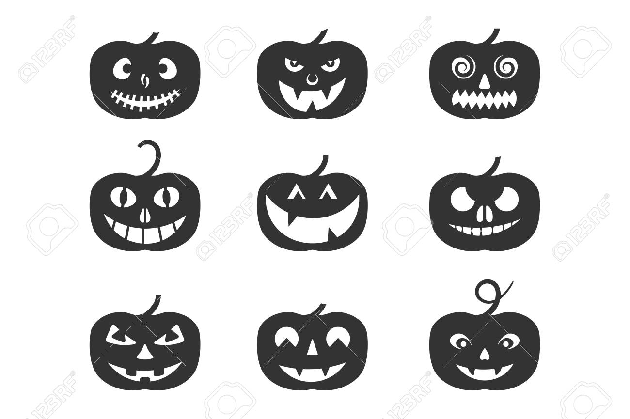 カボチャのハロウィーンのロゴ サイン シンボルのセットです シルエット デザイン ベクトルの図 のイラスト素材 ベクタ Image