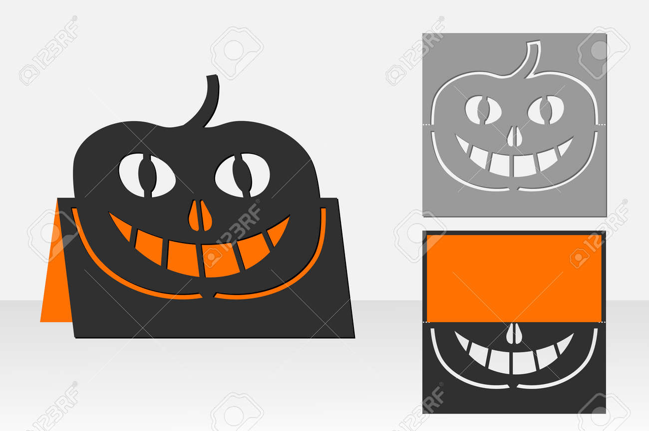 レーザー切断のためカード ハロウィンかぼちゃ シルエット デザイン ベクトルの図 のイラスト素材 ベクタ Image