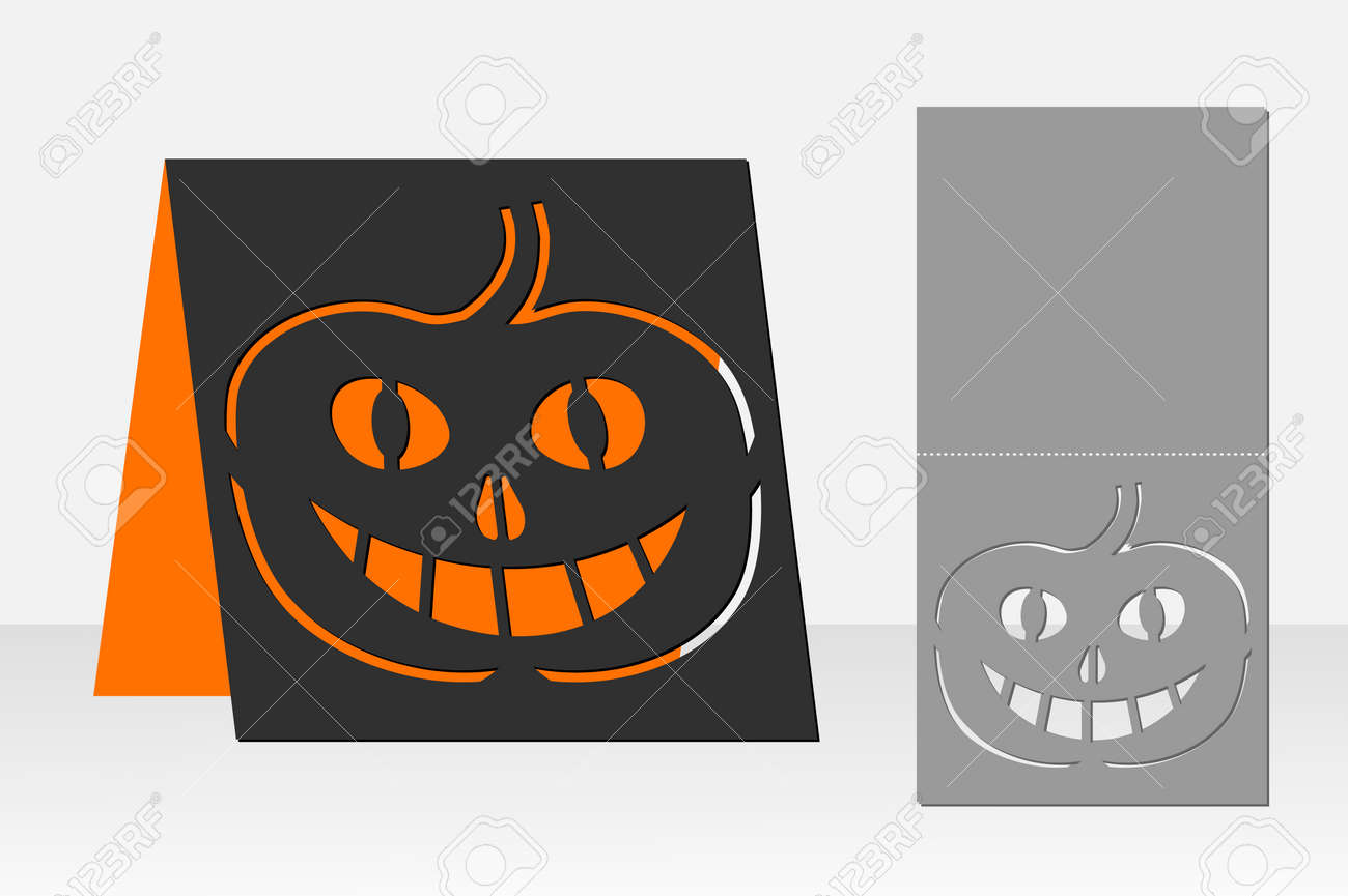 レーザー切断のためカード ハロウィンかぼちゃ シルエット デザイン ベクトルの図 のイラスト素材 ベクタ Image
