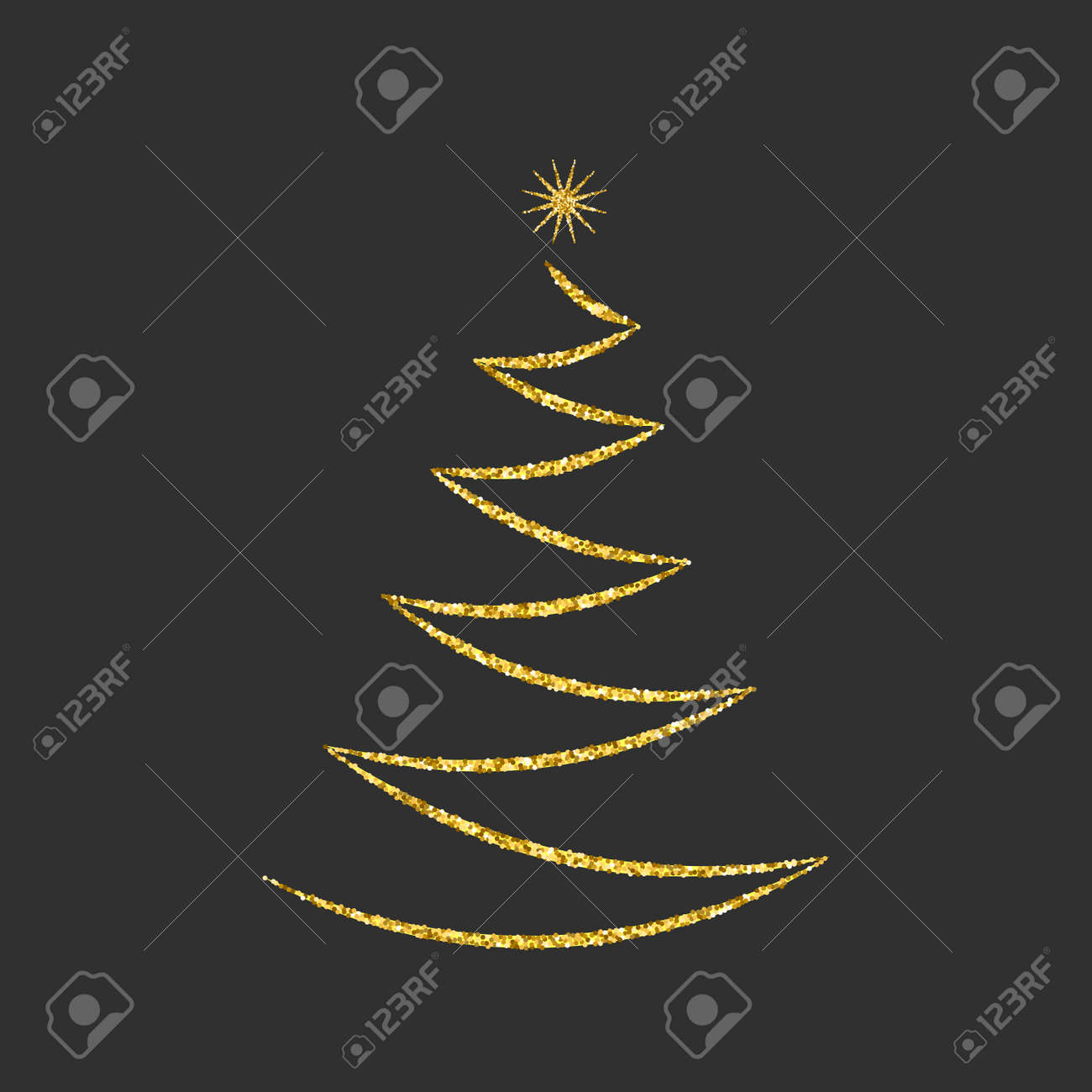 Biglietti Di Natale Glitterati.Vettoriale Silhouette Di Un Albero Di Natale Con Una Stella Diagonale Con Le Linee Geometriche Su Una Priorita Bassa Nera Effetto Glitter Dorato Illustrazione Vettoriale Image 88028753