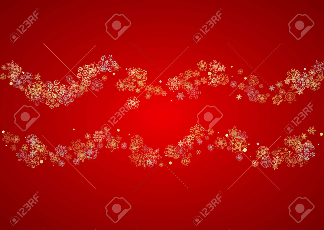 Immagini Di Natale Glitter.Vettoriale Neve Di Natale Su Sfondo Rosso Cornice Glitter Per Banner Invernali Buono Regalo Buono Pubblicita Evento Festa Babbo Natale Colori Con Neve Dorata Di Natale Fiocchi Di Neve Cadenti Orizzontali