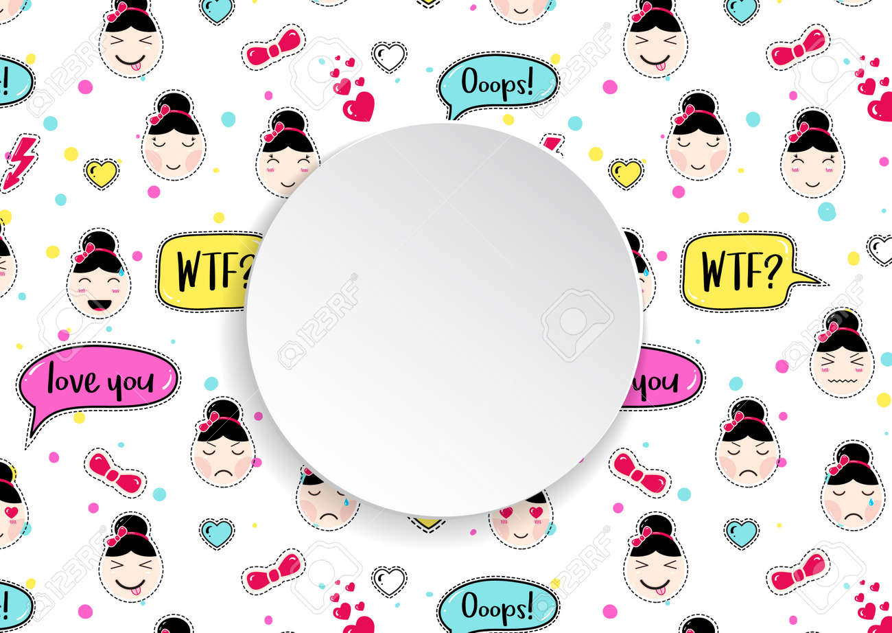 girl banner with anime emoji pattern cute stickers with emoticon