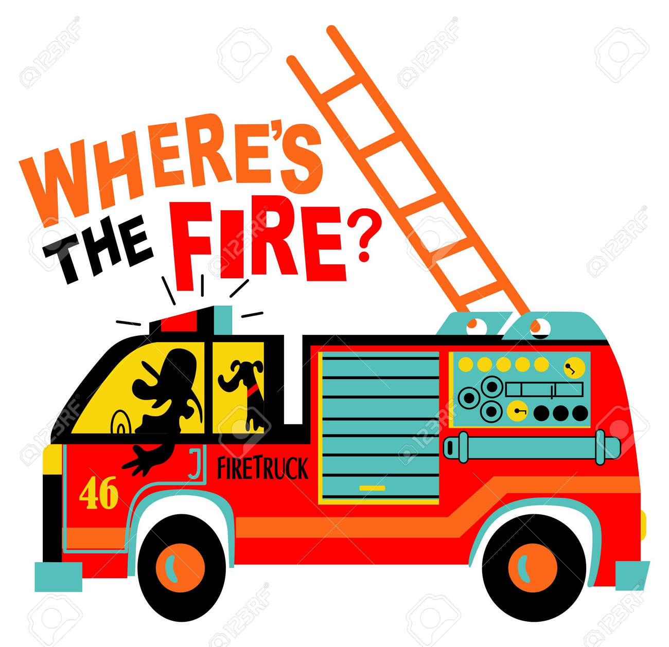 fire truck vector graphic design for boy t shirt printing royalty