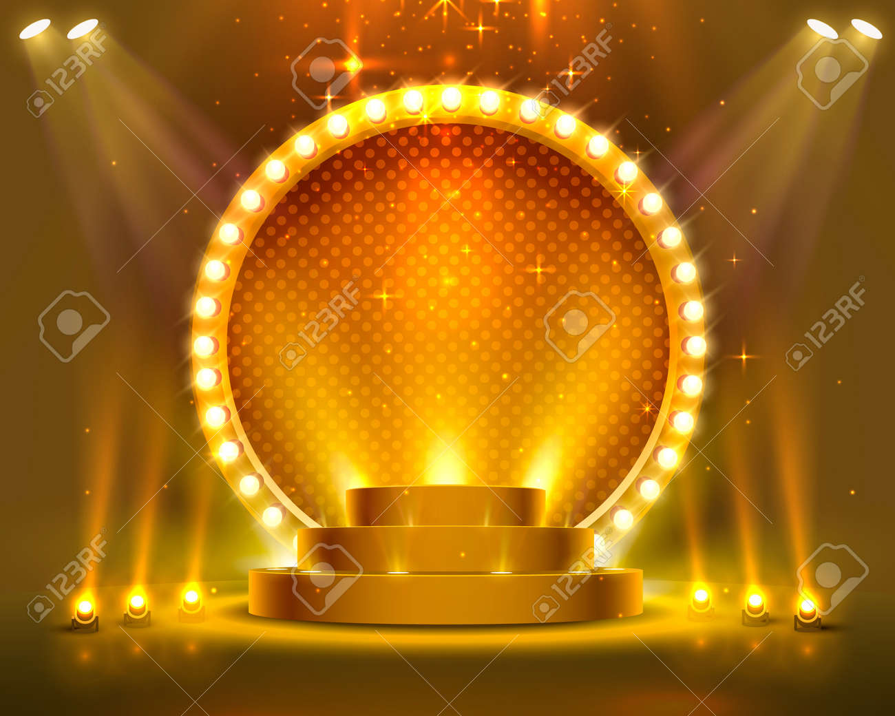 Stage Podium With Lighting Stage Podium Scene With For Award Ceremony On Red Background Vector Illustration Royalty Free Cliparts Vectors And Stock Illustration Image 128496031
