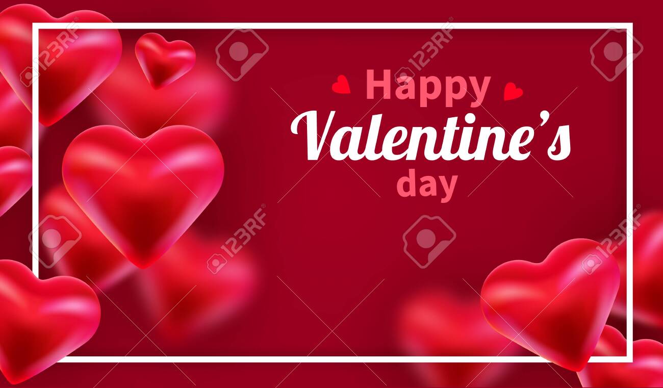 Valentines Day Background With Red 3d Hearts Cute Love Banner