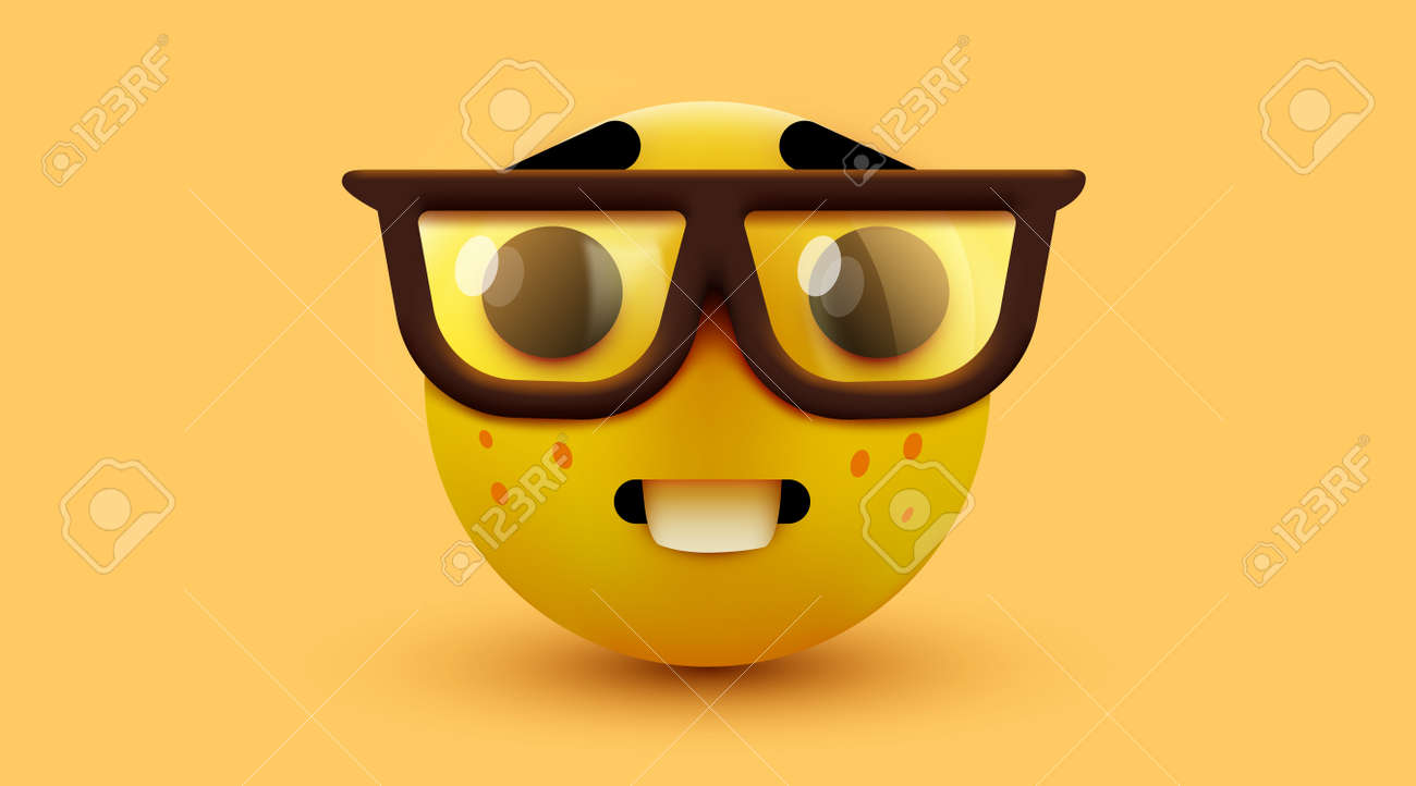 Nerd Face Emoji, Clever Emoticon With Glasses. Geek Or Student. Vector  Illustration Royalty Free SVG, Cliparts, Vectors, and Stock Illustration.  Image 140561019., image size:1300x722
