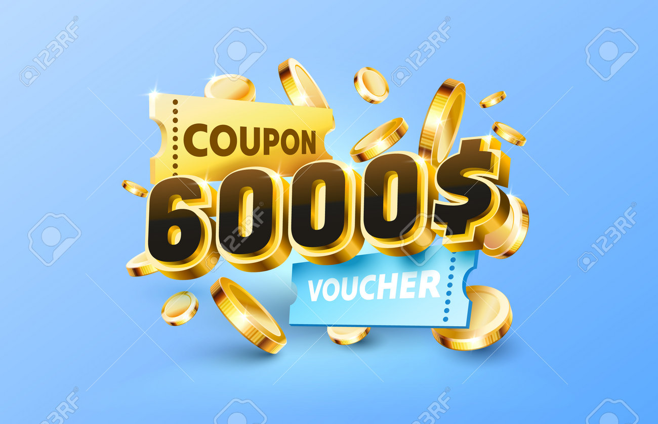 6000 달러 쿠폰 상품권 캐시백 배너 특별 제공 벡터 일러스트 레이 션 로열티 무료 사진, 그림, 이미지 그리고 스톡포토그래피.  Image 210630419