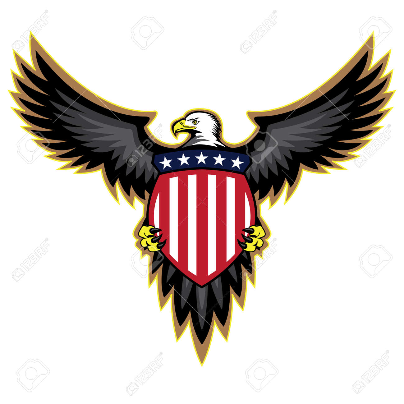 patriotic american eagle wings spread holding shield royalty free