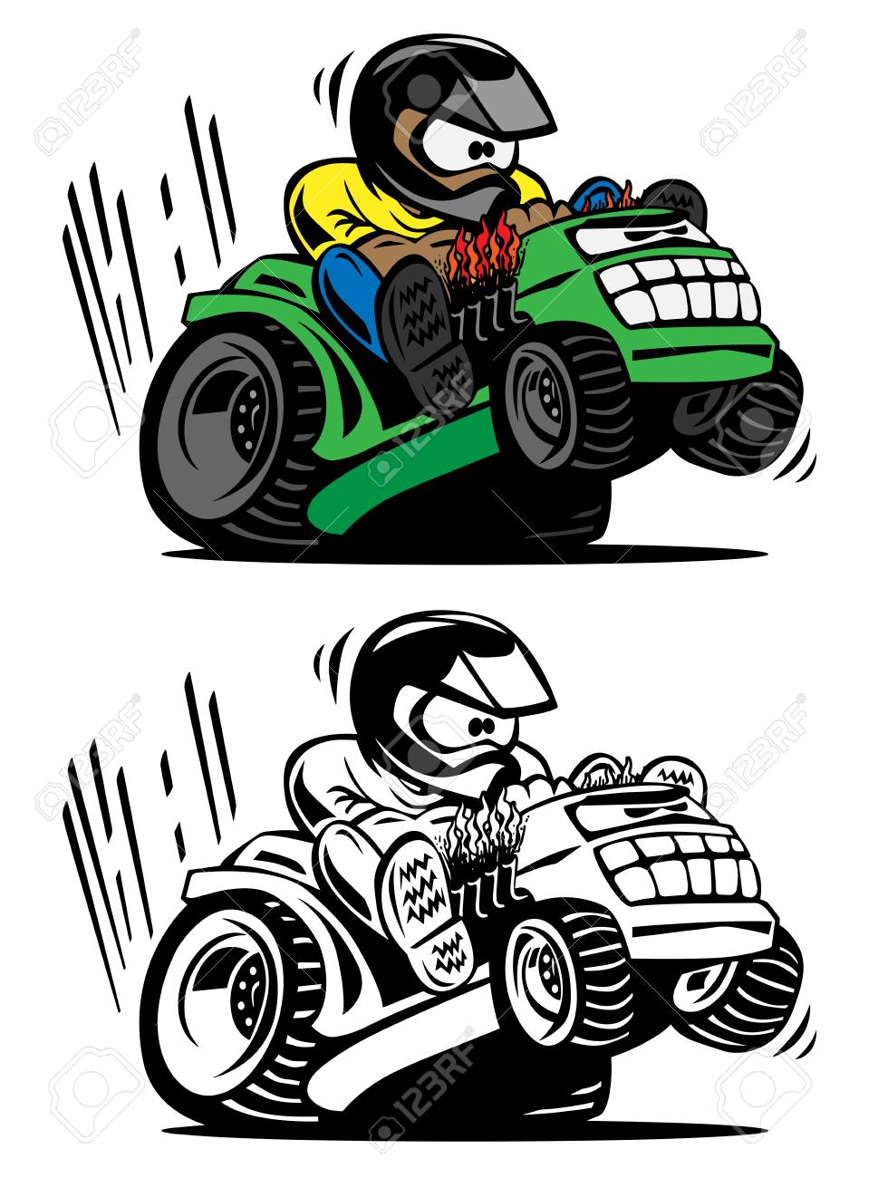 Cartoon racing lawnmower vector illustration - 98913508 Cartoon racing lawnmower vector illustration - 98913508