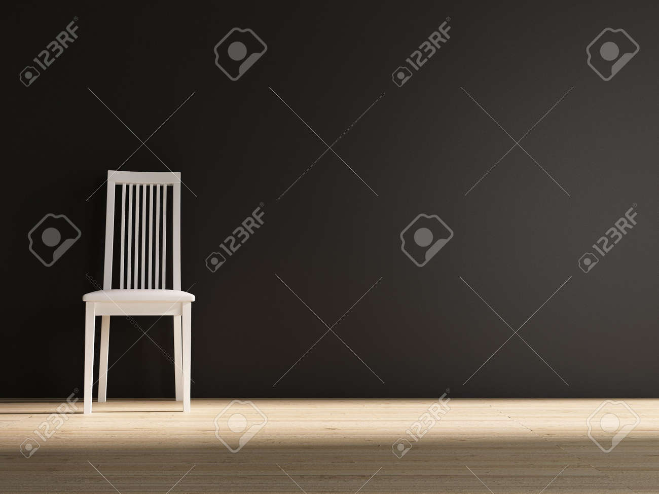 White chair to face a blank black wall - left of the view field - 5533453 White chair to face a blank black wall - left of the view field - 5533453