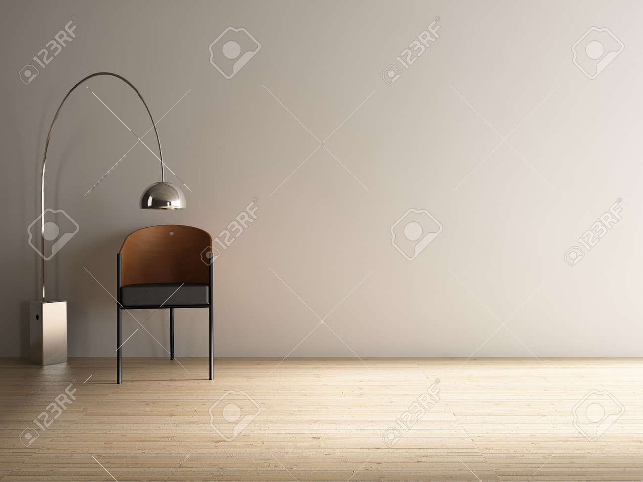 Modern Chair with floor lamp to face a blank white wall - 5533452 Modern Chair with floor lamp to face a blank white wall - 5533452